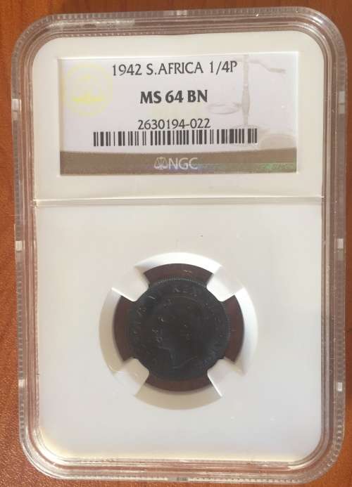 1942 South Africa 1/4P MS 64 BN
