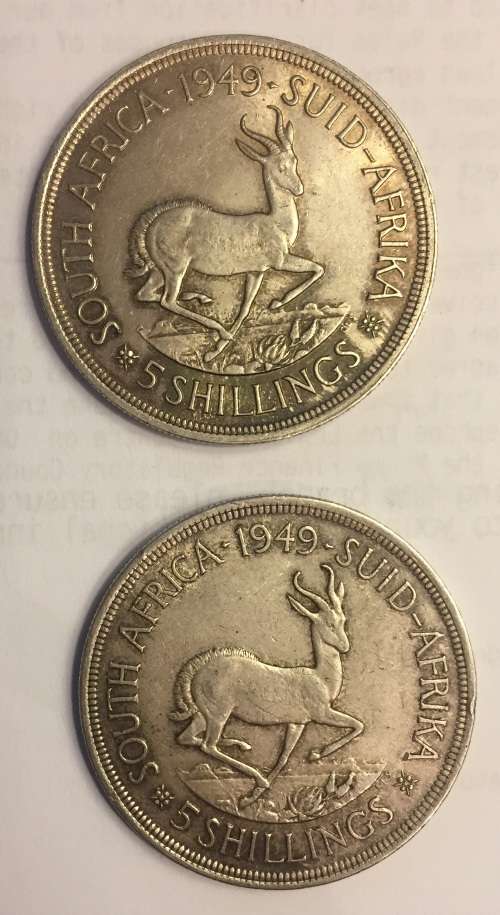 South African Five Shillings 1949 Silver X2 *Good Condition*