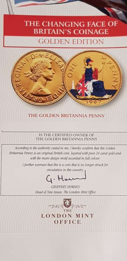Layered 24ct Gold 1967 Golden Britannia Penny