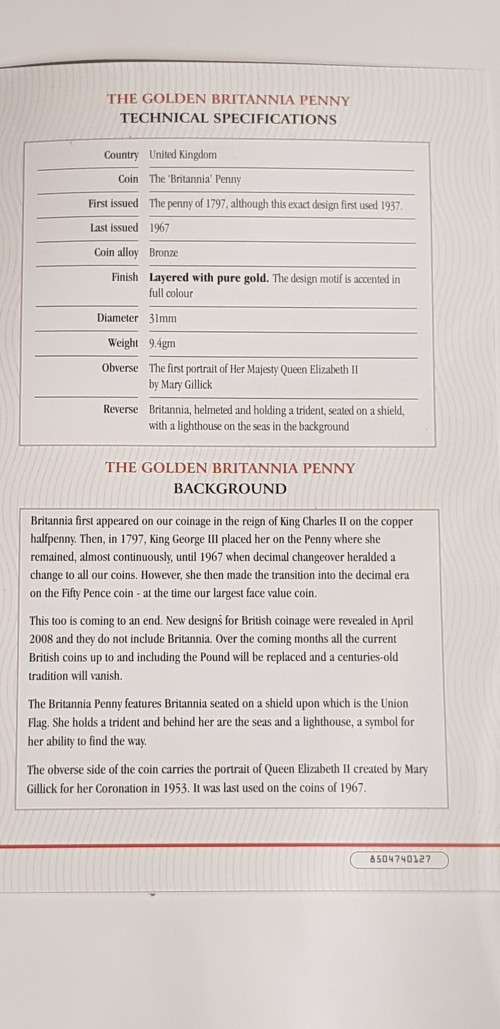 Layered 24ct Gold 1967 Golden Britannia Penny