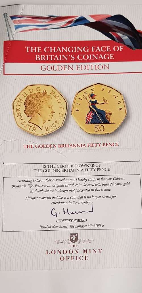 Golden Britannia 50 Pence by the London mint