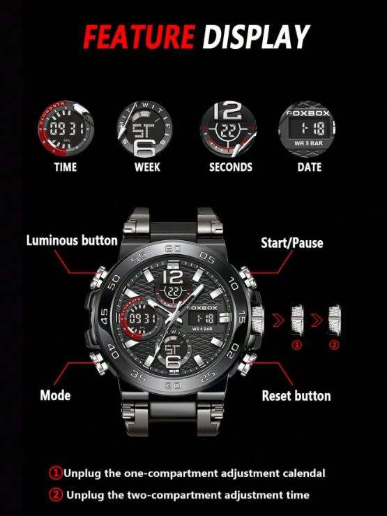 LIGE Watch For LCD Dual Display Sports