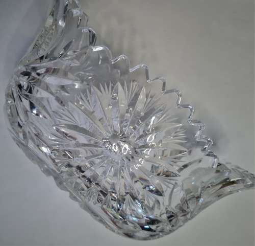 Edwardian Era True Hand Cut Glass Saw Tooth oval bowl