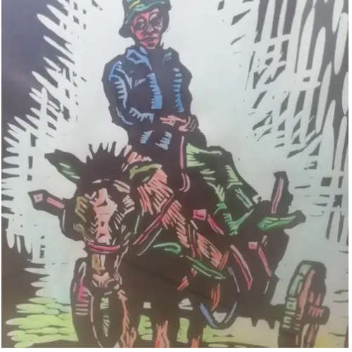 Gregoire Boonzaier (1909 - 2005) - Donkey cart watercolour linocut