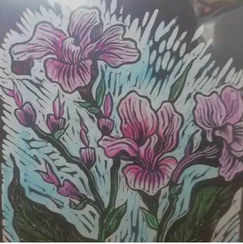 Gregoire Boonzaier (1909 - 2005) - Cannas watercolour linocut