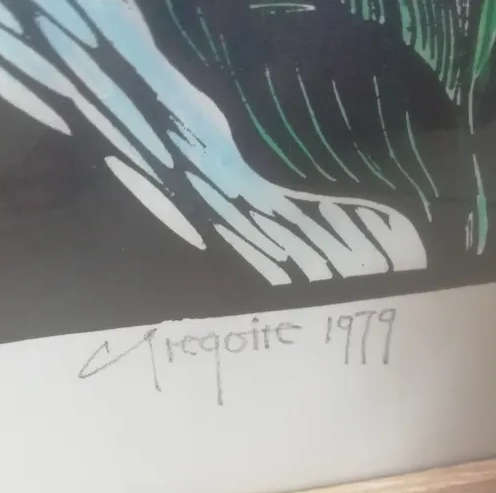 Gregoire Boonzaier (1909 - 2005) - Cannas watercolour linocut