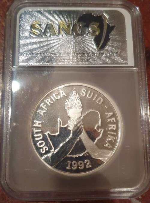 RSA Proof Silver R2 Crown of 1992  Olympics - PF67 - SANGS
