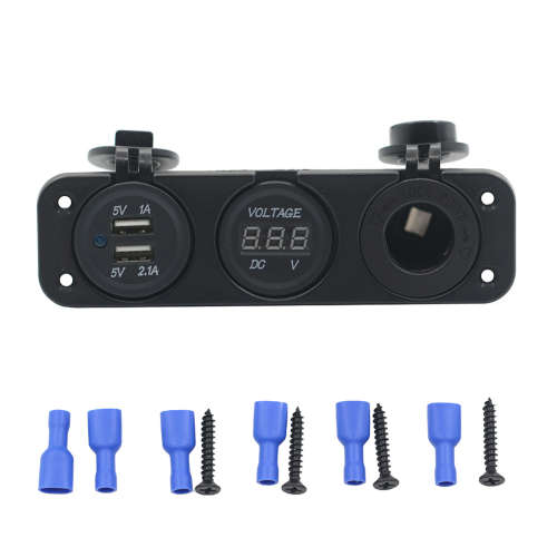 Dual USB Socket Charger + LED Voltmeter + 12V/24V Power Outlet Panel  LOW SHIPPING FEES!!!