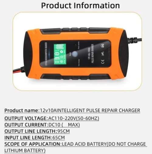 12V 10A Car Battery Charger Power Supply Intelligent Pulse Repair Charger Car/Motorcycle/ Lead Acid