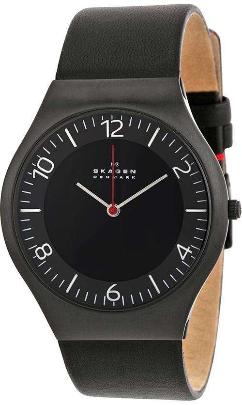 SKAGEN DENMARK ULTRA SLIM BLACK LEATHER MENS WATCH