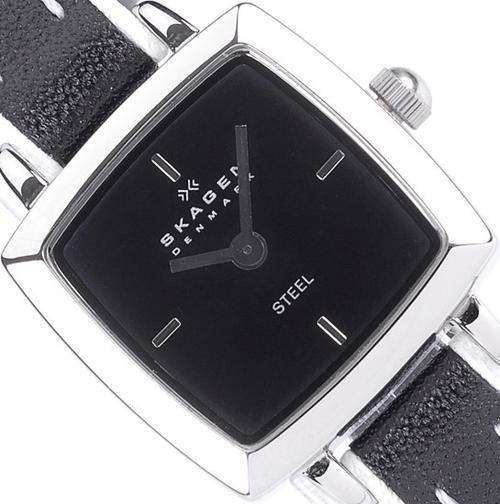 Authentic SKAGEN Denmark Ultra Slim Petite Black Leather Ladies Watch