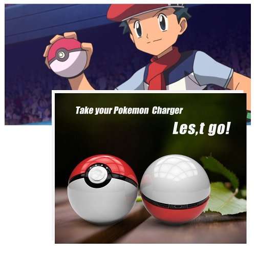Portable Battery Powerbank Pokemon Go Ball 12000mAh Charger Dual USB Power Bank with LED Light
