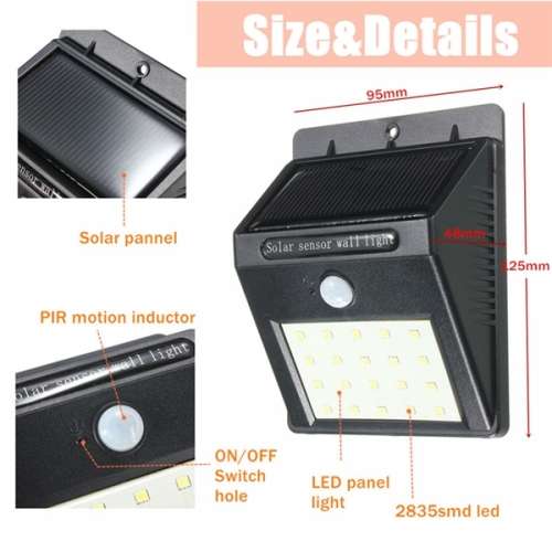 20 LED Solar Powered PIR Motion Sensor Wall Light Outdoor Security Garden Lamp
