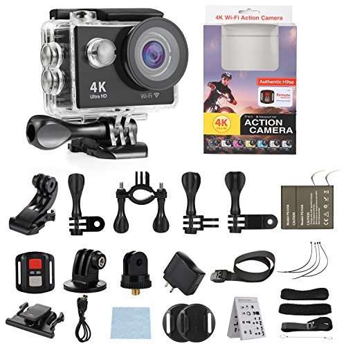4K WIFI Action Camera, Waterproof DV Camcorder 12MP 170 Degree Wide Angle+Remote