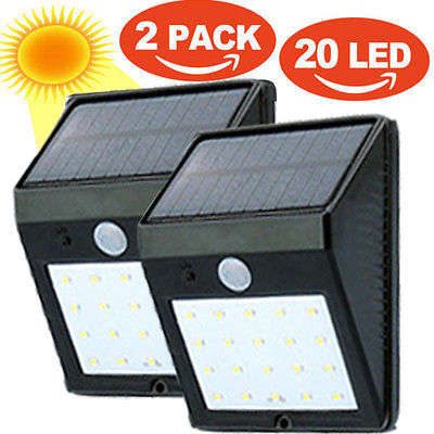 SET OF 2 20 LED Solar Powered PIR Motion Sensor Wall Light Outdoor Security Garden Lamp