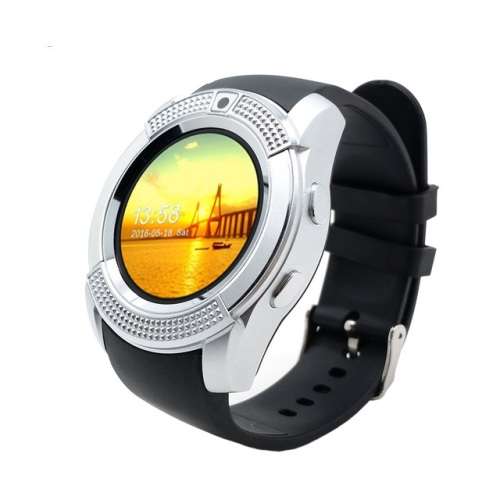 V8 round smartwatch bluetooth watch smart wrisbrand for android iphones in BLACK/Grey and black