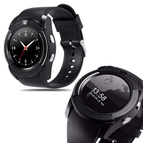 V8 round smartwatch bluetooth watch smart wrisbrand for android iphones in BLACK/Grey and black