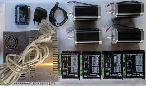 Kit of Stepper Motors, Drivers, 5 Axis Breakout Board, Parallel cable and Power Supply Units