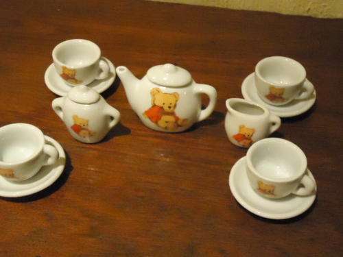 Miniture 13 piece tea set with teddy bear