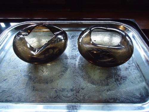 Two leaf cut glass ashtrays
