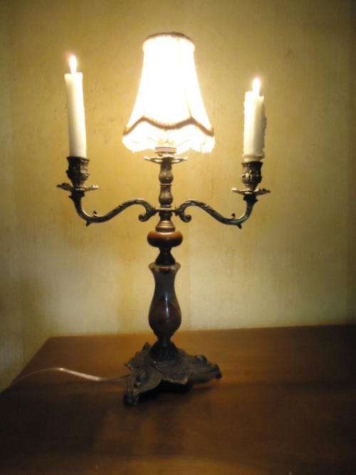Brass and marble lamp and candle stick combination
