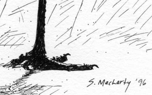 Vintage original ink drawing of Crowned crane