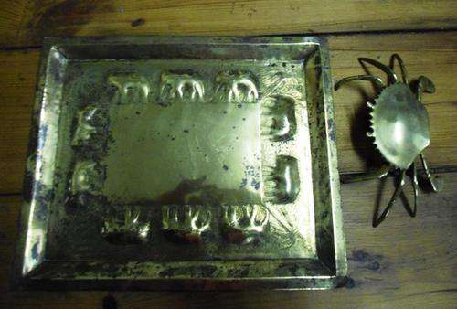 BRASS ELEPHANT PLATTER AND ONE BRASS CRAB ASHTRAY