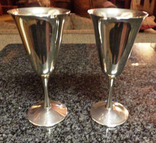 R1/NR!  TWO BOLOGNA ITALY SILVER PLATED WINE GOBLETS