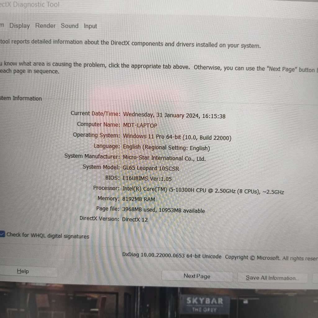 Core i5 10th gen MSI GL65 Leopard, 8g RAM, 512 SSD, GeForce GTX Graphics, 1y wnty, free bag