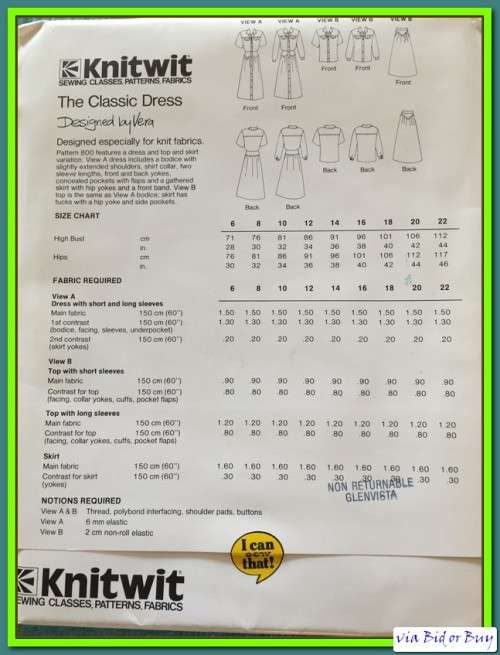 COMPLETE - KNITWIT PATTERN 800: THE CLASSIC DRESS (SIZE 6 - 22)
