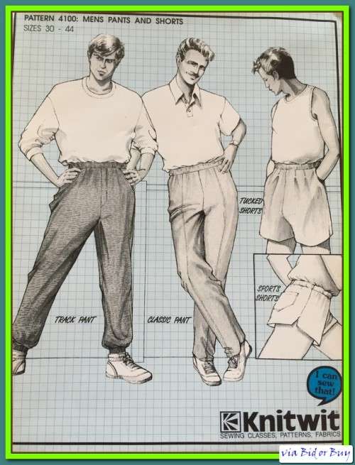COMPLETE - VINTAGE KNITWIT PATTERN 4100: MENS PANTS AND SHORTS (SIZE 30 TO 44