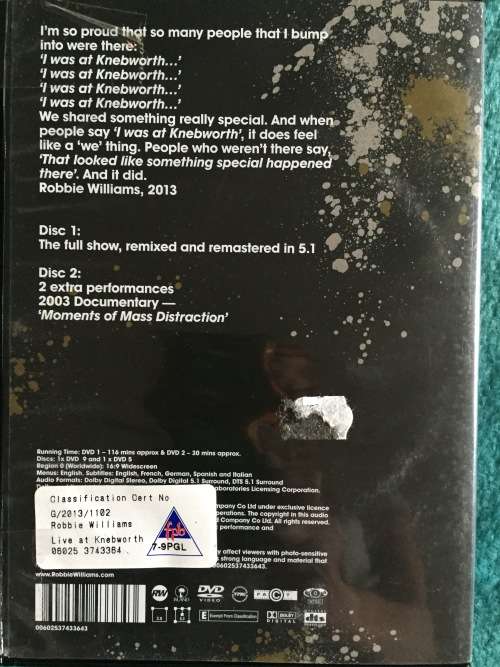 DVD - ROBBIE WILLIAMS LIVE AT KNEBWORTH (2 DVD'S)