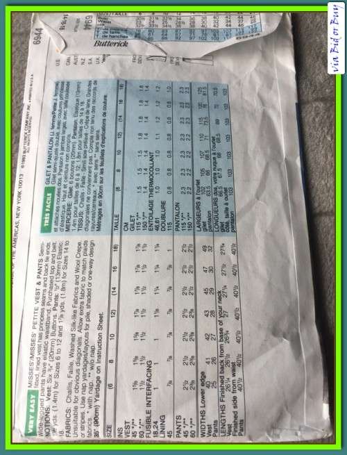 PATTERN BUTTERICK 6944 - VEST & PANTS (SIZE 6 - 18)