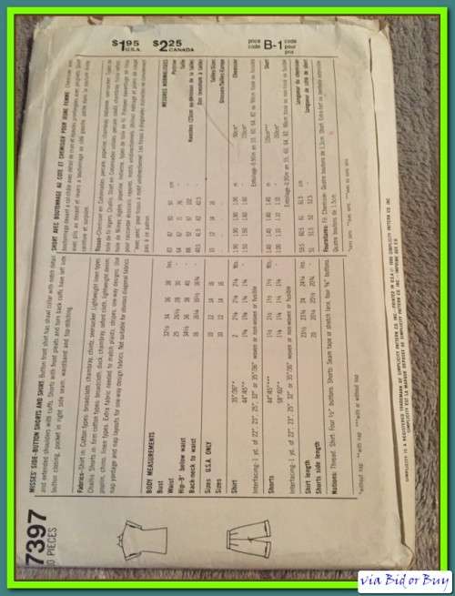 PATTERN SUPER SAVER 7397 - SIDE BUTTON SHORTS AND SHIRT (SIZE 10 - 16)