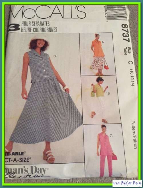 PATTERN VOGUE 8737 - TOPS/PULLON PANTS & SKIRT (UNUSED)(SIZE 8 - 24)