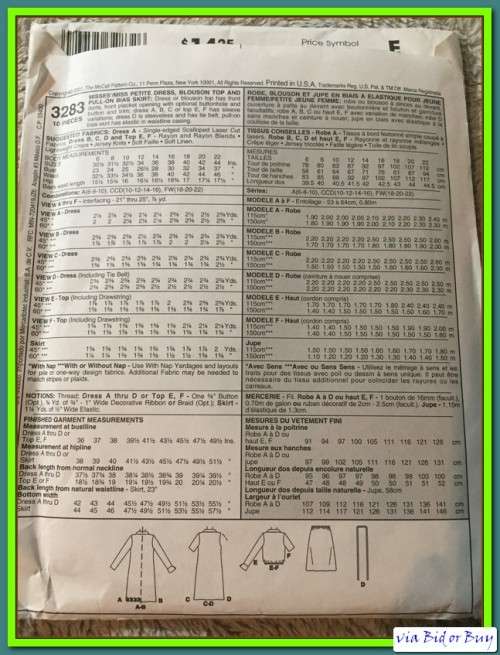 PATTERN MCCALL'S 3283 - DRESS/TOP (SIZE 10/12/14/16)