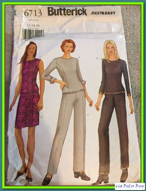 PATTERN BUTTERICK 6713 - TOP/SKIRT/PANTS (SIZE 6 - 22)