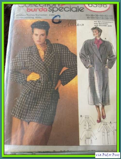 PATTERN BURDA 6398 - JACKET/COAT (SIZE 8/10/12/14/16/18)