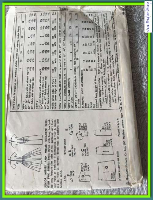 PATTERN SIMPLICITY VINTAGE 1445 - DRESS (SIZE 14, 11-18)
