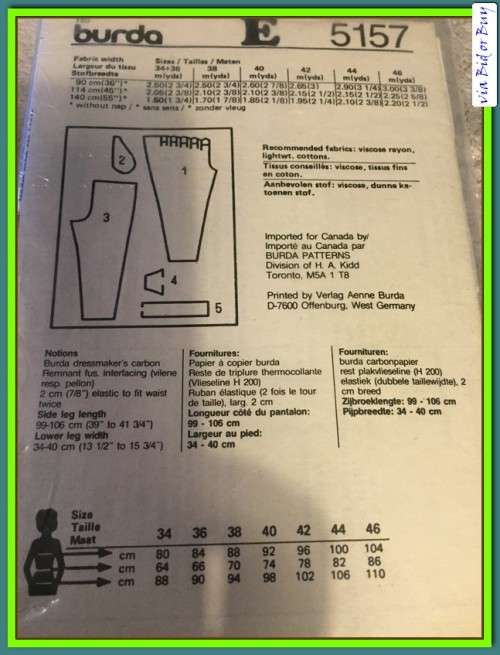 PATTERN BURDA 5157 - PANTS (SIZE 8-20)