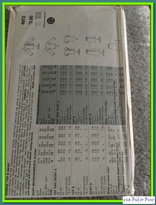 PATTERN BUTTERICK 4972 - TOP/SKIRT (10, 8-16)