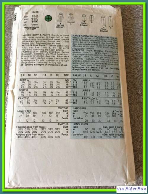 PATTERN BUTTERICK 5850 - SKIRT/PANTS (SIZE 8-10-12, 8-18)