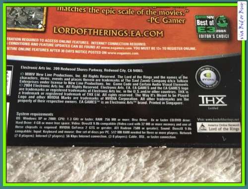PC GAME - LORD OF THE RINGS (THE BATTLE FOR MIDDLE-EARTH) NO BOOKLET, NO SERIAL KEY