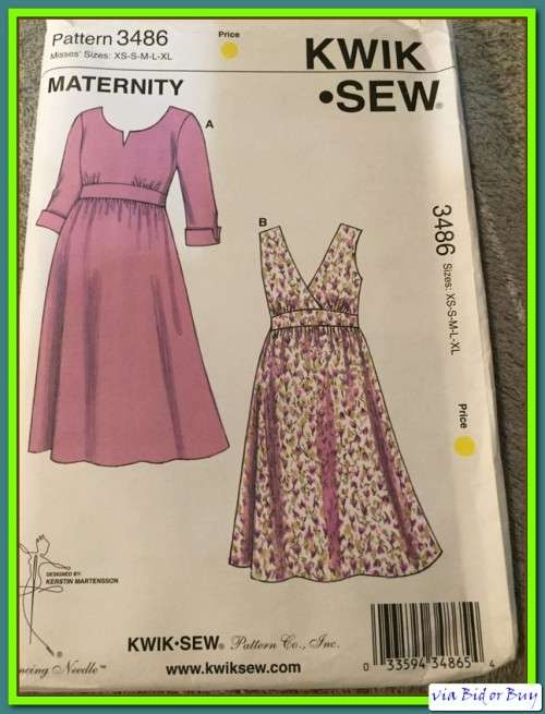PATTERN KWIKSEW 3486 - MATERNITY DRESS (UNUSED)(SIZE XS-S-M-L-XL)