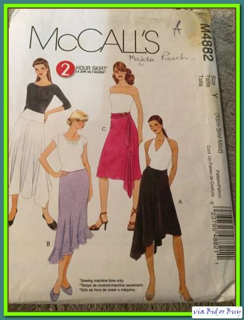 PATTERN MCCALL'S M4882 - 2HOUR SKIRT (SIZE XS, SML, MED (XS-XL))