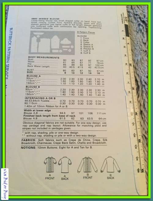 PATTERN BUTTERICK 6800 (VINTAGE) - BLOUSE (UNUSED) (SIZE 16, 8-16)