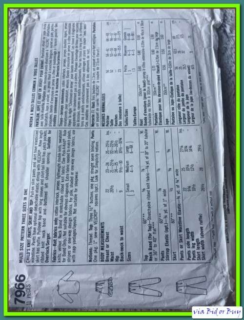 PATTERN SIMPLICITY 7966 - CHILD'S KNIT PANTS, SKIRT & TOP (SIZE SM - LG)