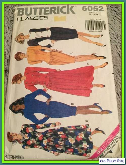 PATTERN BUTTERICK 5052 - DRESS (SIZE 12-14-16....6-22)