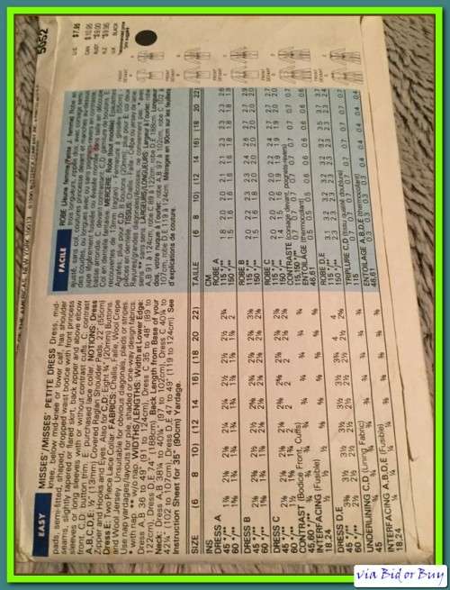 PATTERN BUTTERICK 5052 - DRESS (SIZE 12-14-16....6-22)