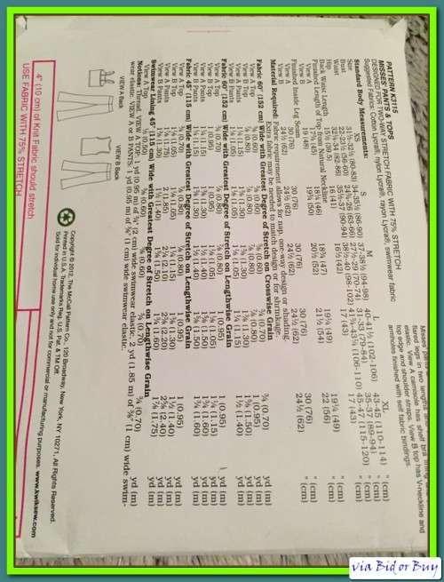 PATTERN KWIK SEW K3115 - PANTS & TOPS (SIZE XS-S-M-L-XL)